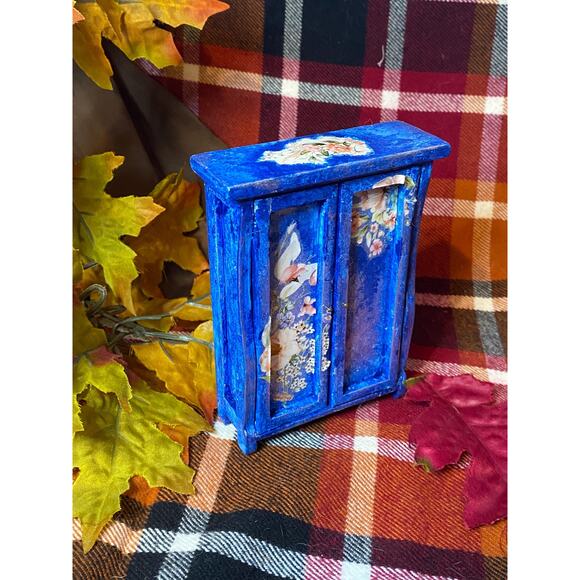 Handpainted bluel tall hutch/armoire Dollhouse Miniature 1:12 doll furniture - Picture 1 of 6